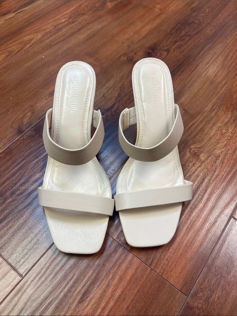 Minimal Two-Strap Mules in Light Cream - Women's Slip-On Heels